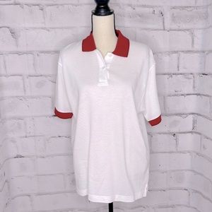 EP Pro Golf Polo Top White Cotton Textured Short Sleeve Red Collar & Cuffs XL